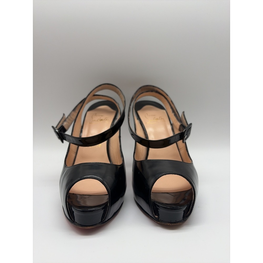 Christian Louboutin Lady Peep Slingback Black Patent Leather Heels Size 38.5 - Picture 3 of 9